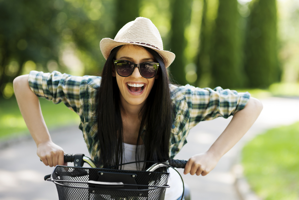 happy young woman smiling with not braces stains